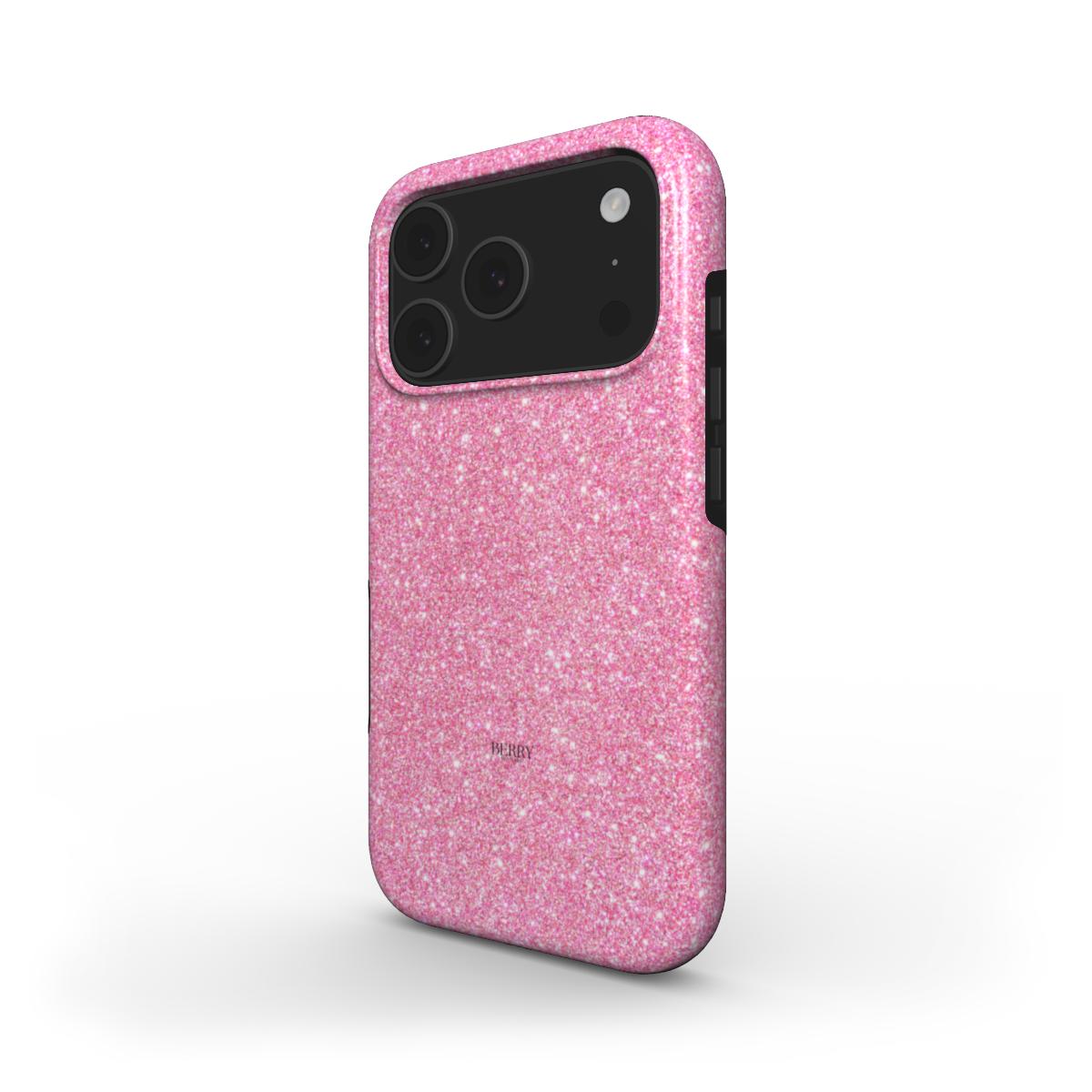 Trendy feminine pink glitter phone case with a stylish, girly design that adds a beautiful and popular aesthetic to any smartphone.