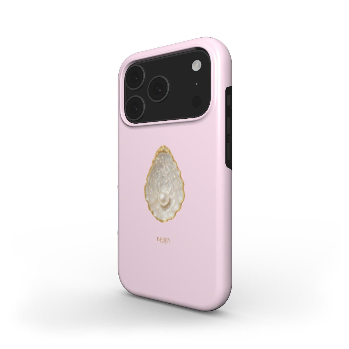 Trendy feminine pink phone case featuring a pearly shell design, blending girly elegance with a beautiful, popular aesthetic.