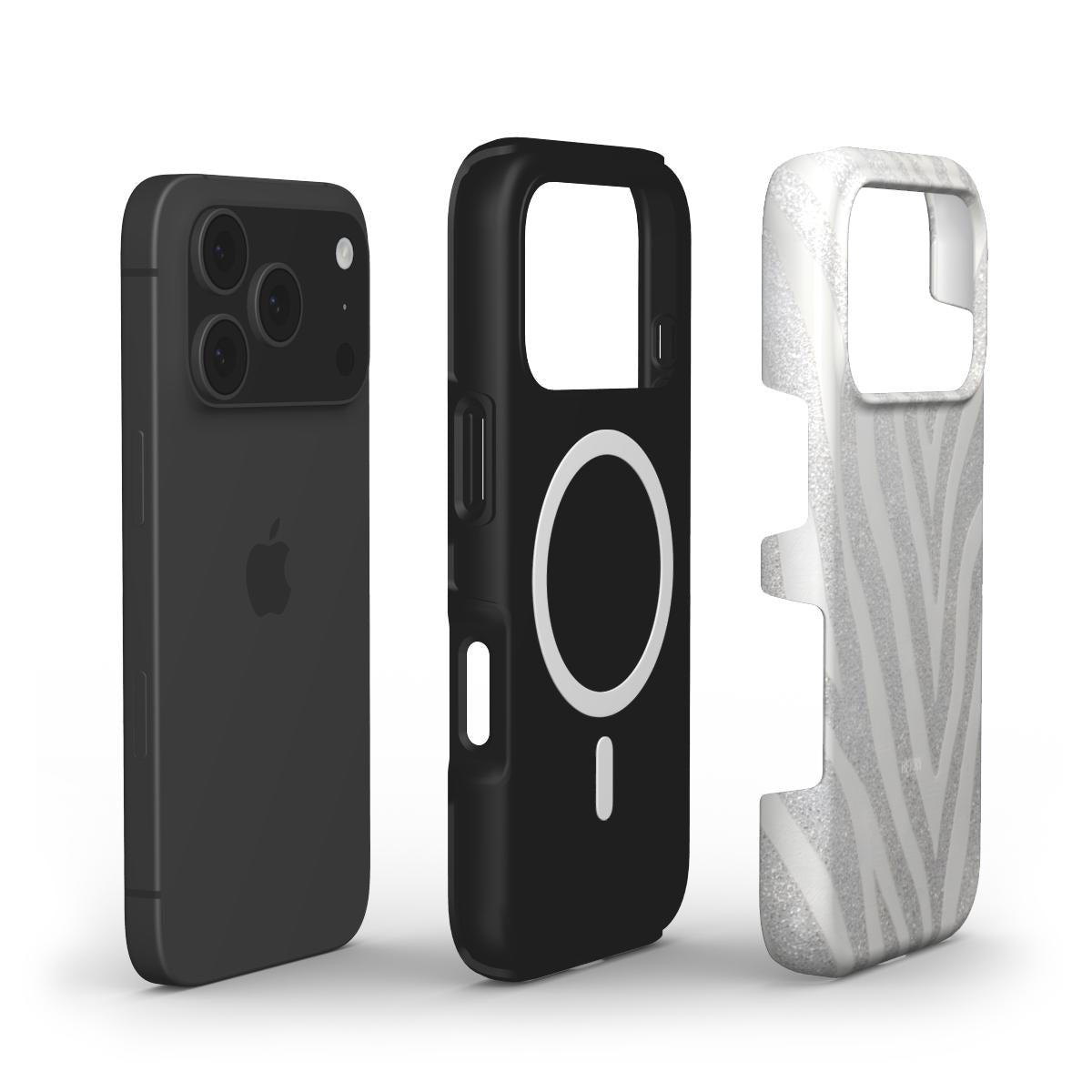 Trendy feminine phone case with stylish gray and silver zebra pattern, designed to add a beautiful and unique touch to your device.