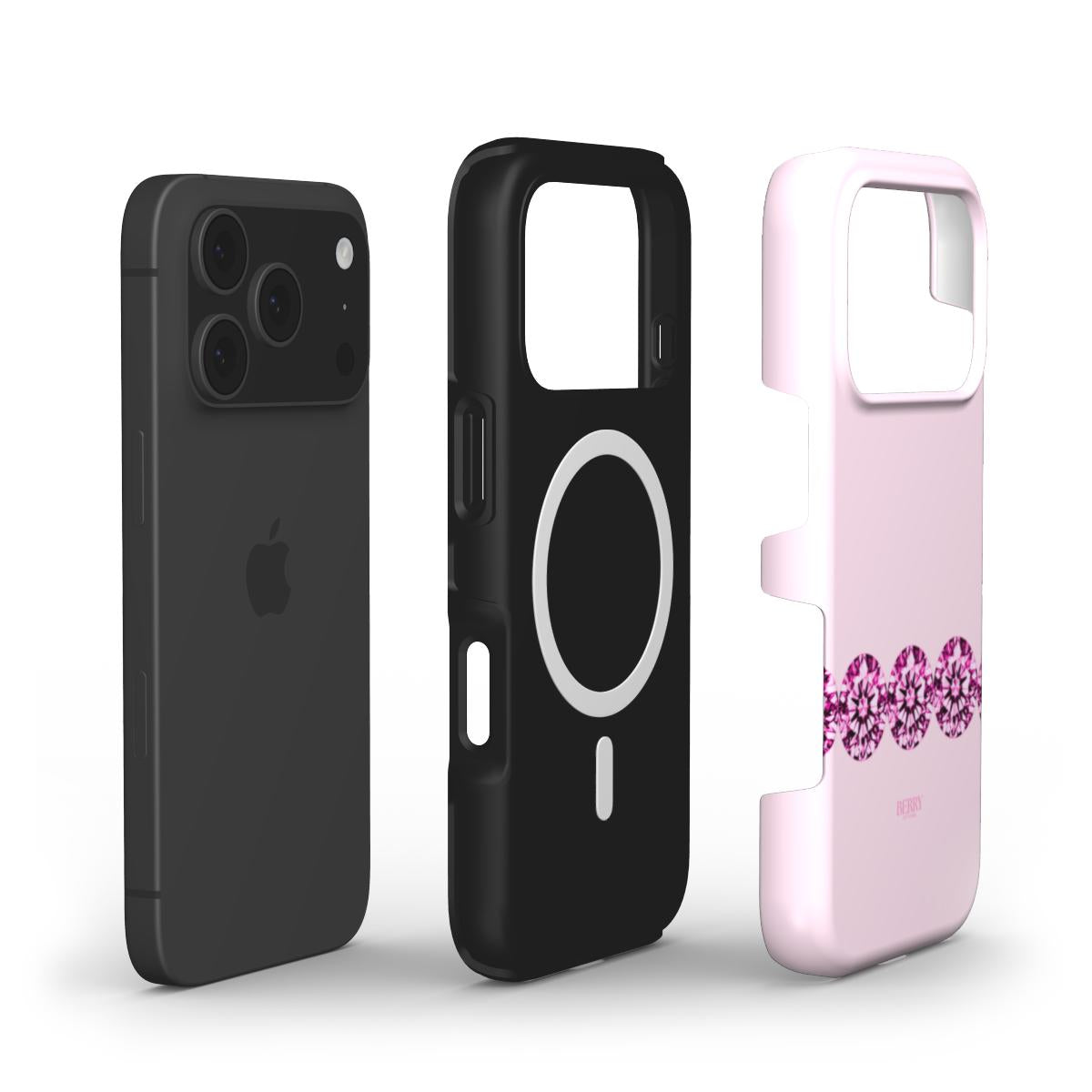 Trendy phone case in rosaguld pink with decorative pink diamond pattern, designed to add a feminine and aesthetic touch to your device.