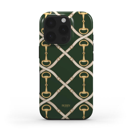 Trendy phone case with a multicolored pattern featuring gold, brown, beige, and green elements creating an elegant, feminine, and aesthetic design.