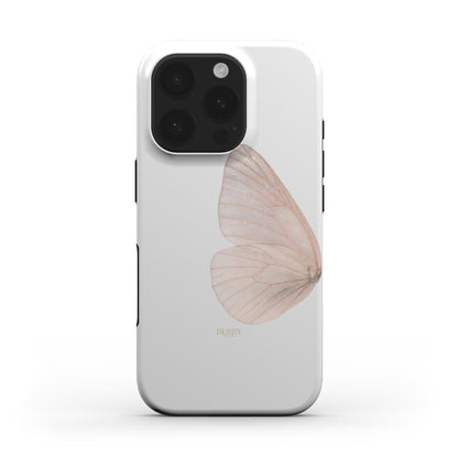 Trendy phone case featuring a delicate rosegold butterfly wing design with subtle multicolor and gold accents, perfect for a feminine and beautiful aesthetic.