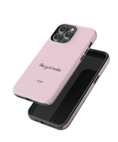 Pink iphone case med tekst this girl codes